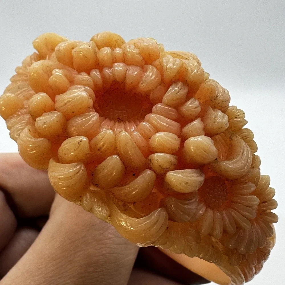 Vtg Japan Bangle Bracelet Celluloid Chrysanthemum Pale Pink Salmon Color 7.5